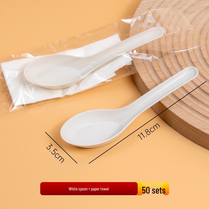 Individually Packaged Thickened Rice Husk Disposable Spoon for Home or Takeaway - Customizable for Dessert, Soup, or Measuring.
