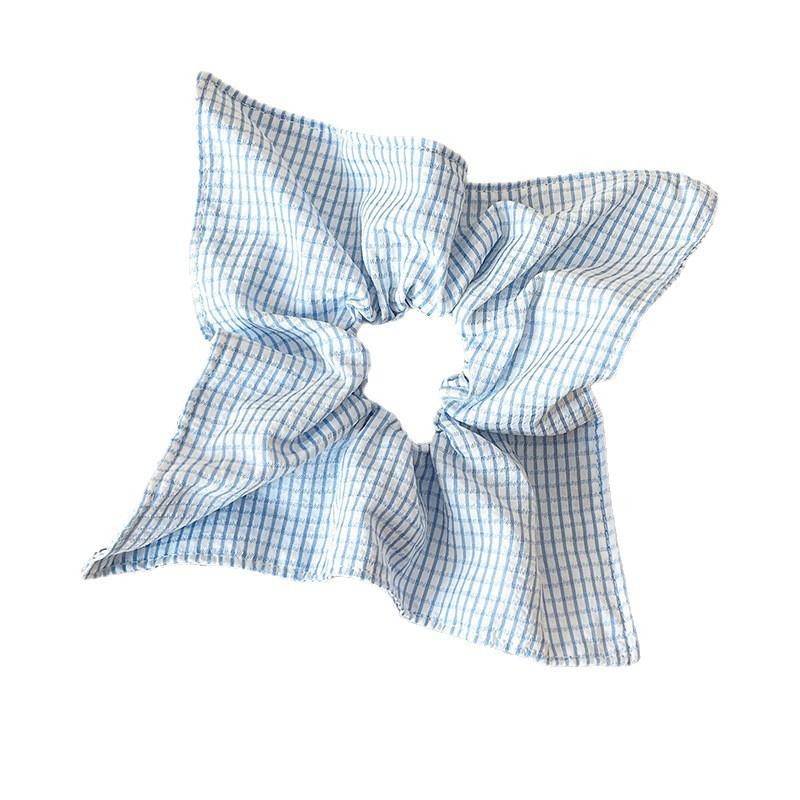 Blue plaid square towel large intestine hair band women's ball head hair rope headrope small fresh rubber band headdress