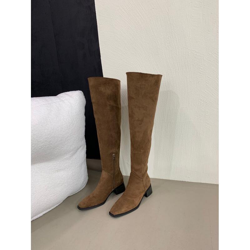 

Французские винтажные ботфорты до колена на толстом каблуке, многовариантной носки, темперамент Spice Girl, боковая молния, плиссированные ботинки-гармошка 39 светло-коричневого