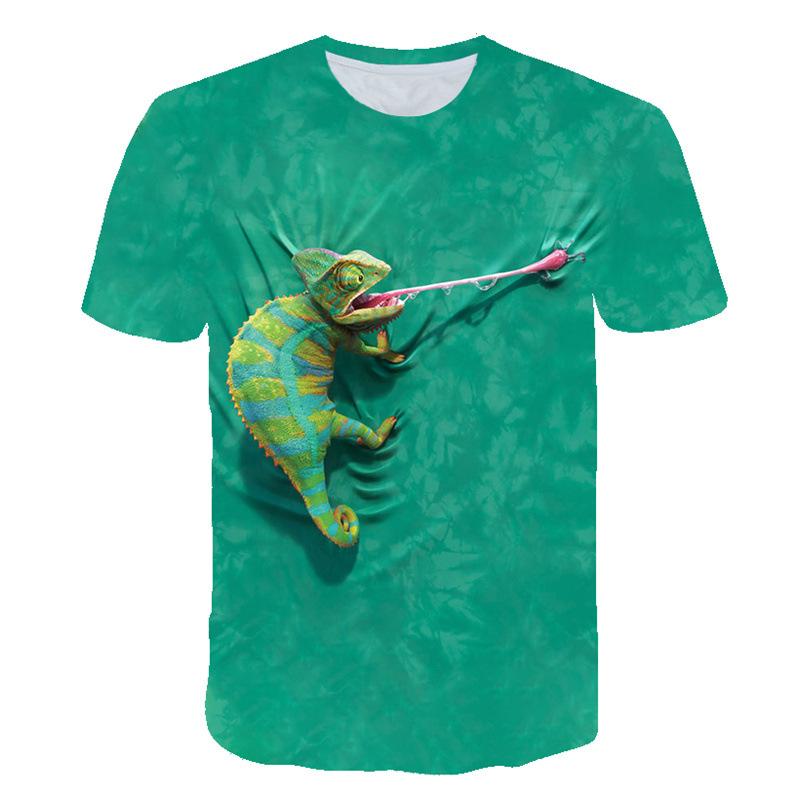 Men's Short Sleeved T-shirt with Animal Print Round Neck Casual Sports Men's Pullover Top T-shirt