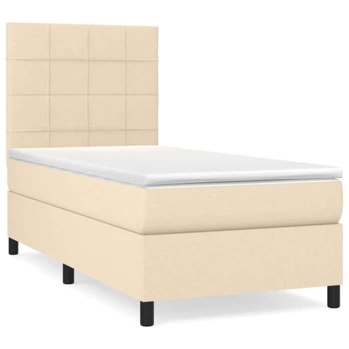 3141758 vidaXL Lit à sommier tapissier avec matelas Crème 100x200 cm Tissu