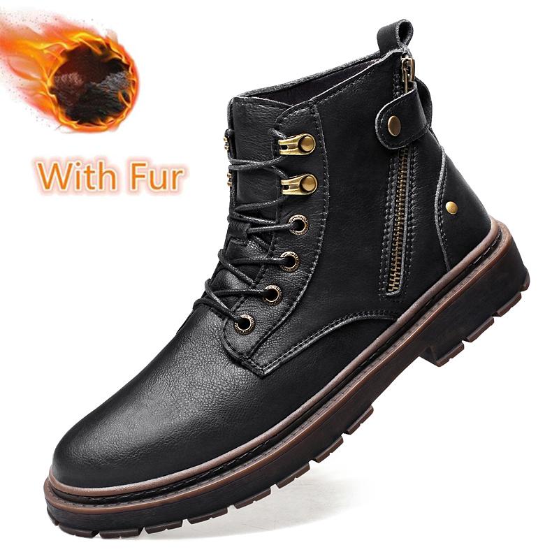 

Ботинки с боковой молнией, мужские кроссовки, зимние ботинки, мужские кожаные плюшевые зимние ботинки, мужская обувь, кроссовки на платформе, теплые, для мотоцикла 44