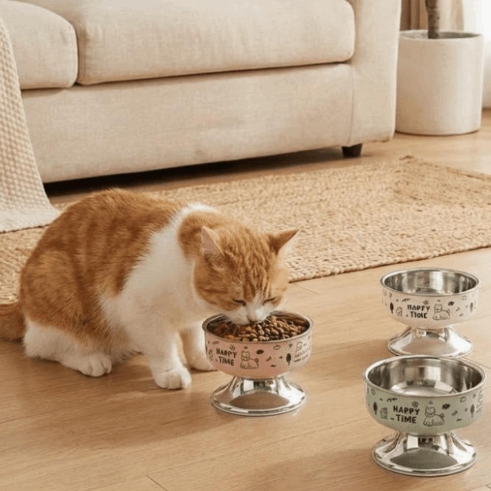 Cartoon Pet High Foot Bowl Large Capacity Stainless Steel Cat Food Water Bowl Neck Protection Detachable Pet Food Bowl