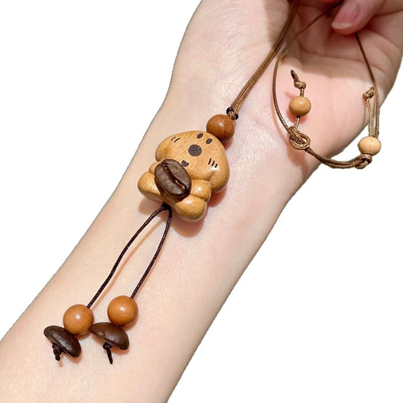 Tiger Eye Wooden Little Bear Dog Necklace: Women's Cute Beaded Sweater Chain for Autumn/Winter.