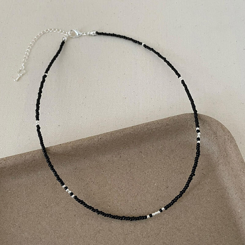 Saana Black Onyx Silver Ball Choker Layered Necklace