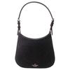 Front Logo Zipper Closure Shiny Fabric Shoulder Tote Bag Women Tote Bag Black KE461-001