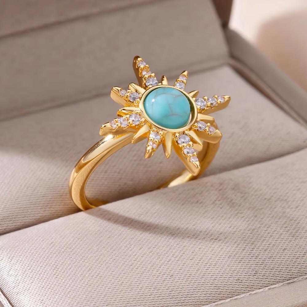 Crystal zircon flower geometric ring, retro adjustable open ring, light luxury, high-end explosive product
