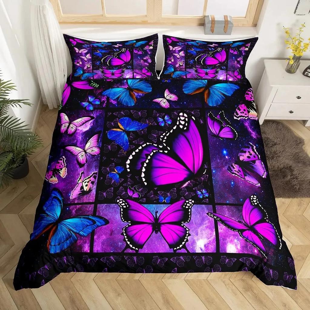 Purple Butterfly Butterflies Galaxy Comfortable Duvet Cover Pillowcase Bedding Set Children Bedroom Decoration Home Textile
