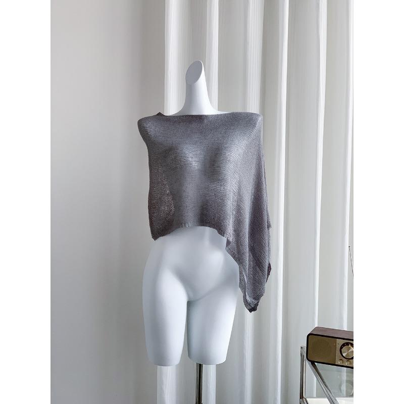 New Irregular Cape Shawl Sunscreen Shirt Women's Spring and Summer Loose Cover Up Thin Ice Silk Knitted See Through Top Casual Simple Solid Clothing