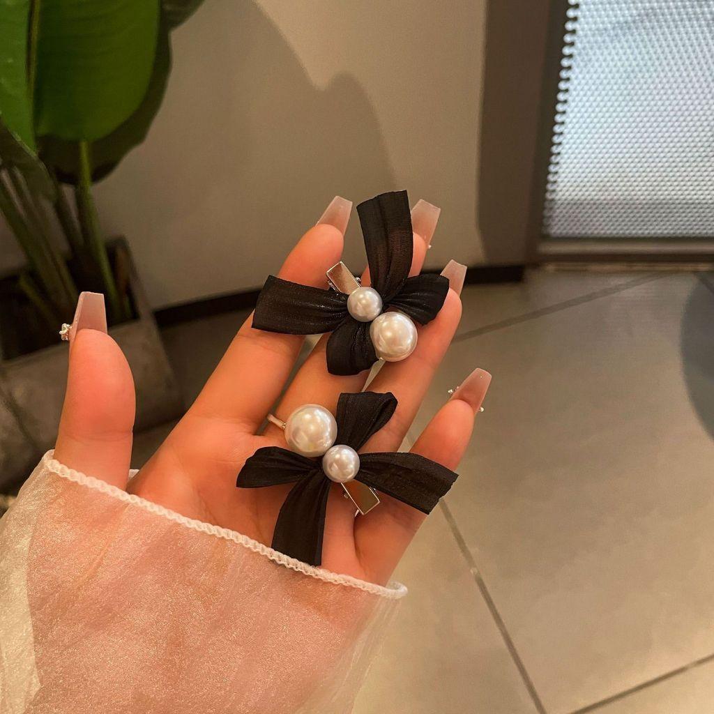 Mesh Bow Pearl Hair Clip Female Korean Holiday Fashion Duckbill Clip Hair Accessories