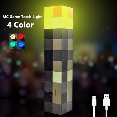 MC Game Torch Light Brownstone LED Night Light USB Rechargeable Bedroom Decoration Table Lamp Gifts Lamp for Kids Bedside Lamp