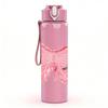 1PC Soft Pink Fabric Bow Ribbon Print 750ml Color Plastic Sports Water Bottle Leakproof Flip Straw Lid Suitable for Sports Office Home Use