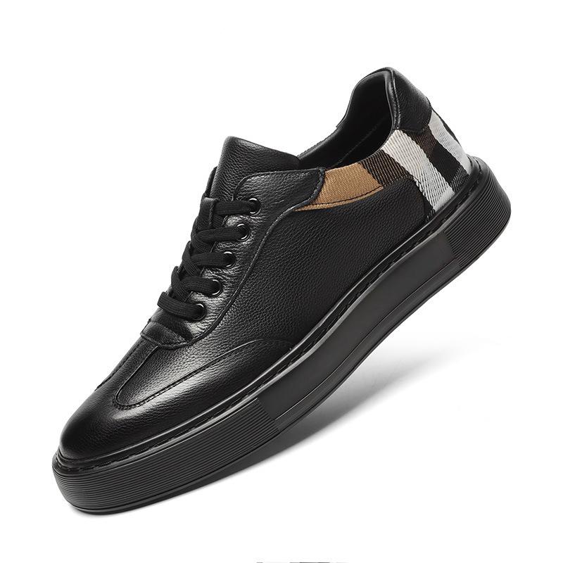 Men s Casual Thick-Soled Cowhide Leather Lace-up Shoes for Autumn 38 чёрный