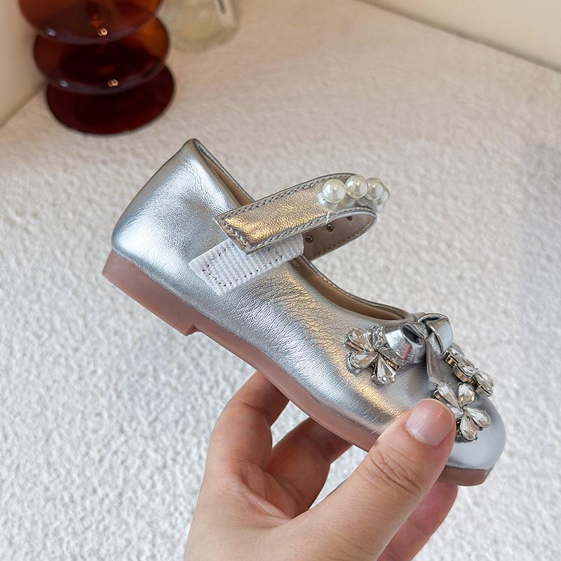 Fashionable Summer Spring Children Party Wear Pearl Bow Princess Dress Shoes for Girls
