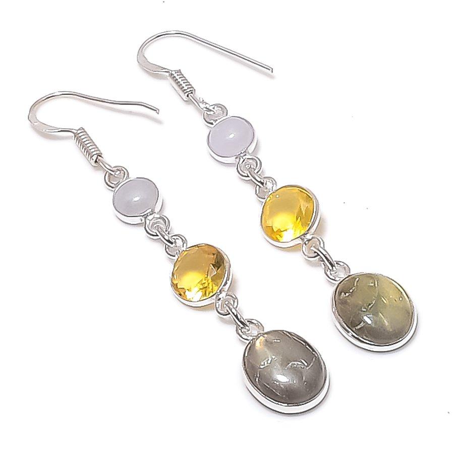 

Natural Labradorite, Citrine Gemstone 925 Sterling Silver Earring 2.44 D2Y33