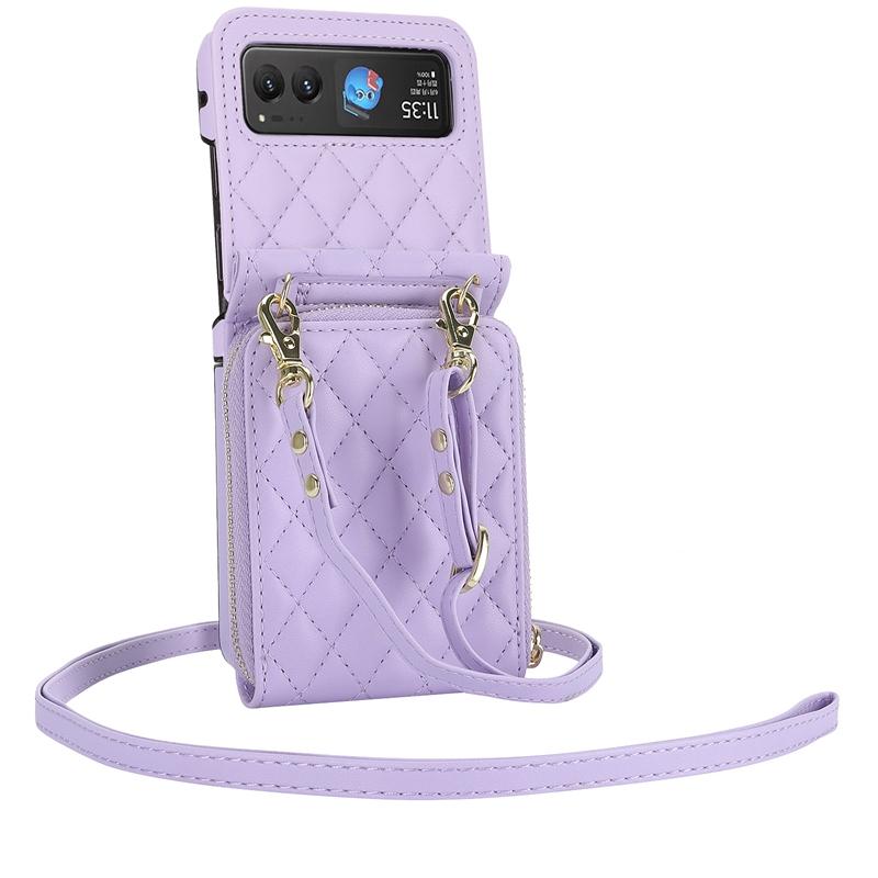 For Moto 40 Zipper Style Wallet Case Pouch, Cross Shoulder Leather Case for Vivo X Flip with Card Slots