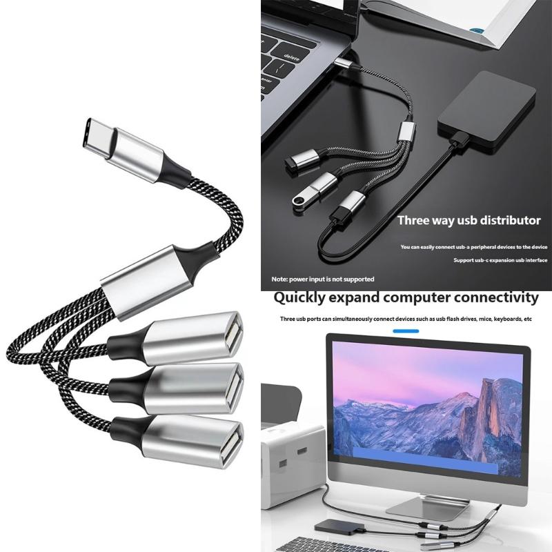 USB Type C To USB A OTG Splitter Cable for Simultaneous Charging Data Transfer 480Mbps Nylon Braided Cord