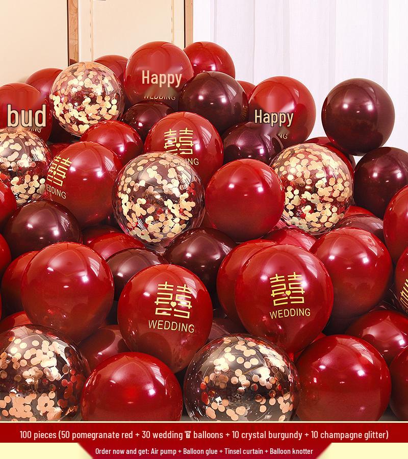 Red Wedding Balloons: Romantic Bedroom & Living Room Decor, Photo Props, Wedding Scene Setup