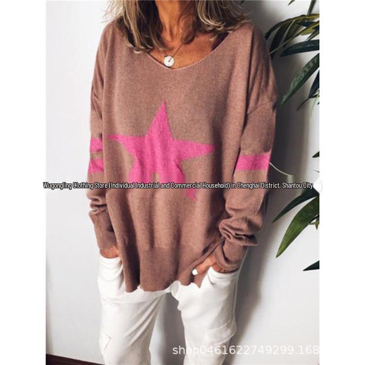 2026 European & American Star Split V-Neck Knit Sweater: Women's Long Sleeve Winter Pullover
