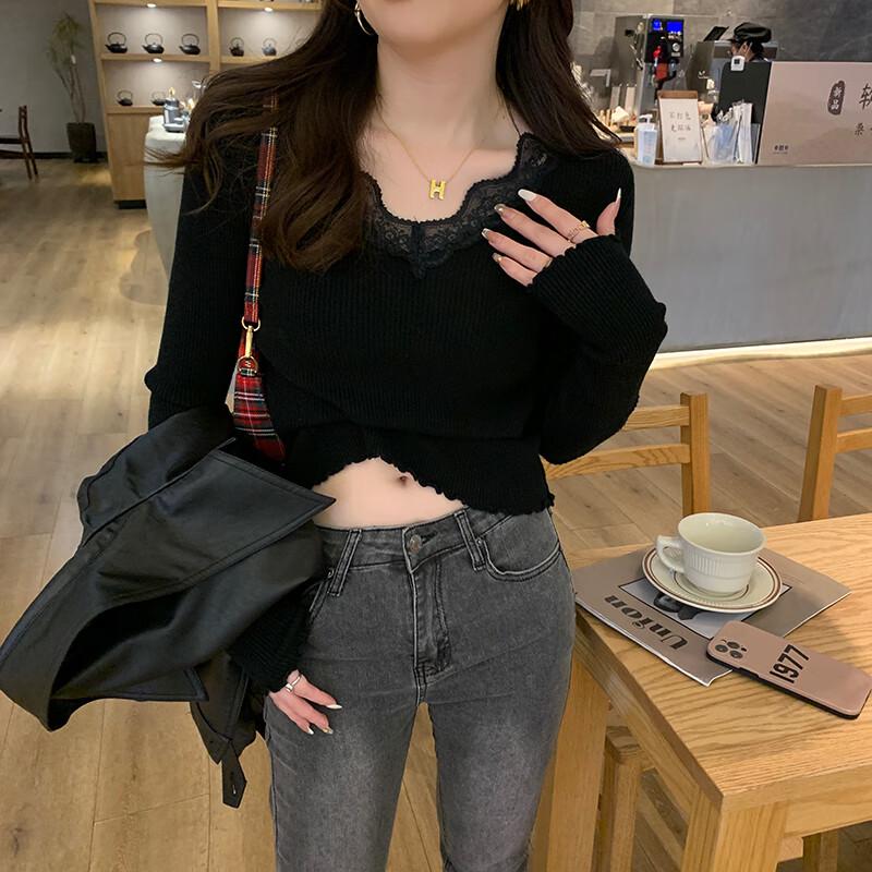 YUZHAOLIN Women's Ruffle V-neck Thermal Knit Top