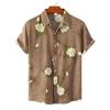 Men Summer Hawaiian Shirt Floral Leaves Print Streetwear Chic Single Breasted Thin Shirt