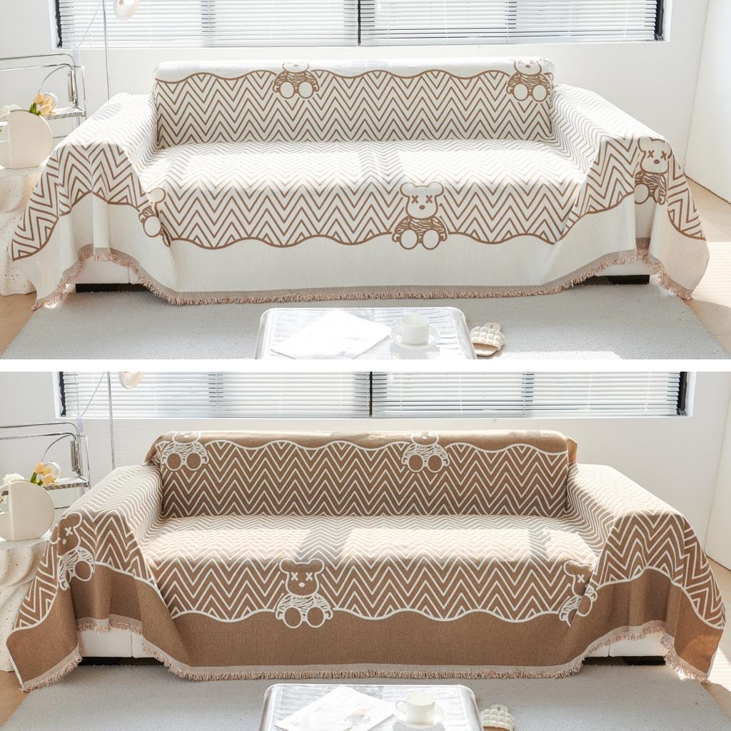 Modern and Simple Sofa Towel, New All-season Comfortable Chenille Anti-wrinkle Multi-purpose Striped Double-sided Sofa Cover Blanket
