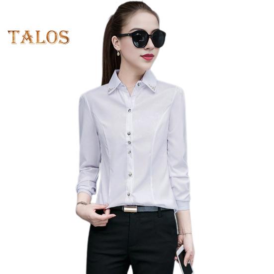 

Женская рубашка с лацканами, длинный рукав, однотонная однобортная рубашка, топы, офисная женская рубашка, повседневная одежда для работы XXXL белый