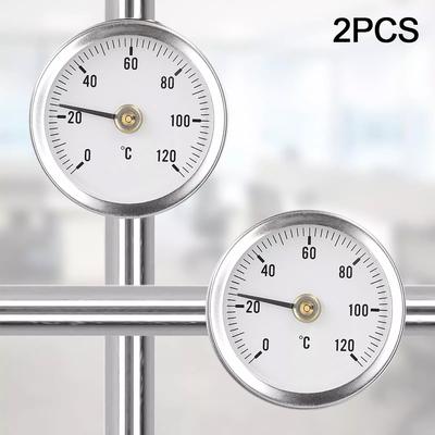 2pcs Stainless Steel Clamp-On Tube Thermometer Heating Spring 63mm 0-120℃ Temperature Temp Gauge Industrial Tool