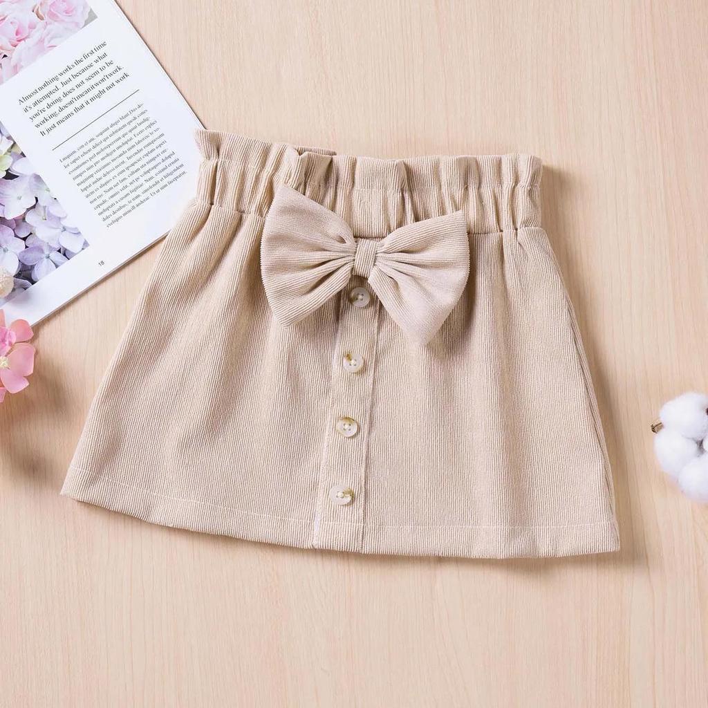 Girls' Corduroy Half Length Skirt Sweet Children's Wear Bow Skirt Short Skirt Elastic Waist Versatile