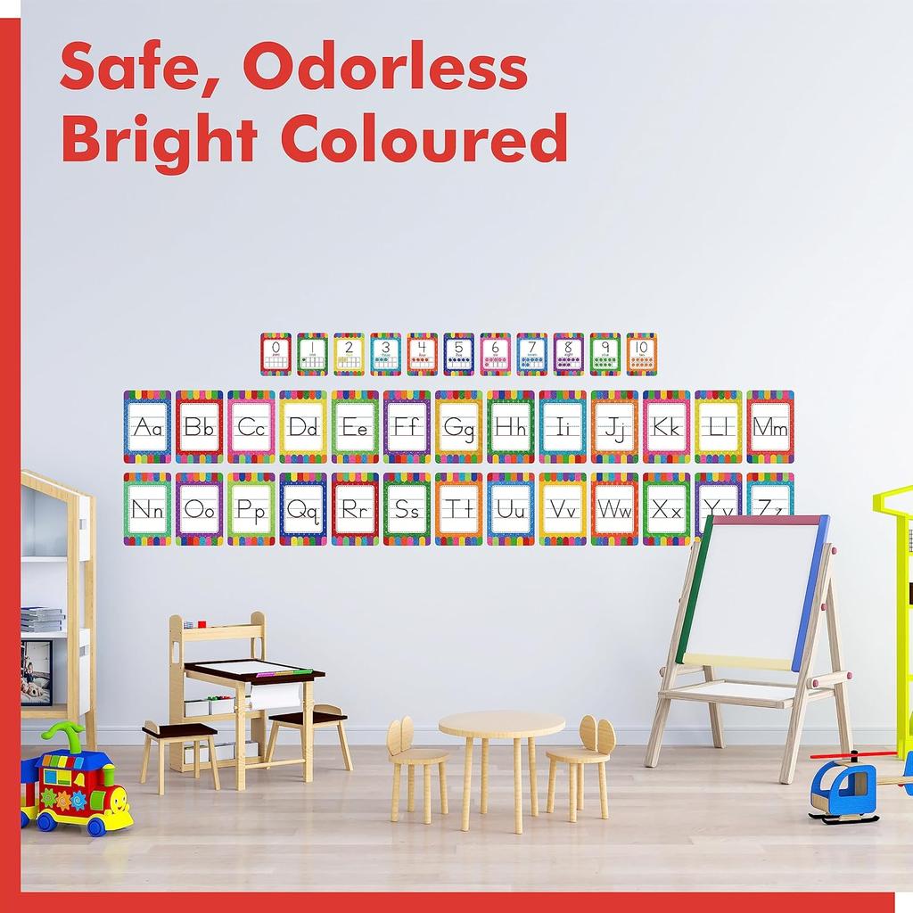 Alphabet Bulletin Board Set, 37 PCS ABC Wall Decorations 26 Upper/Lower Case Letters plus 0-10 Numbers Small Posters for Preschool, Kindergarten