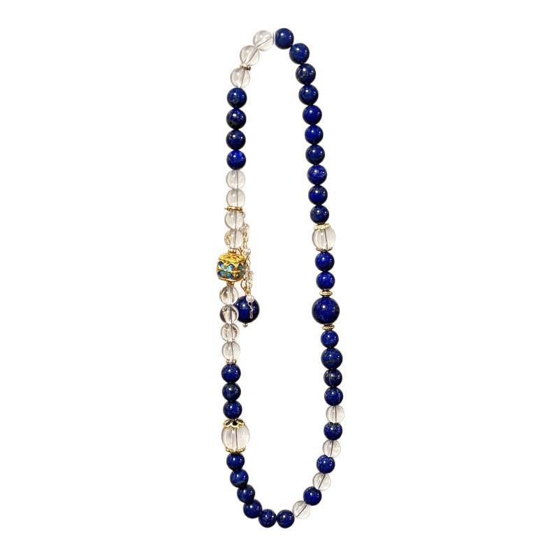 New Chinese Style Vintage Natural Lapis Lazuli Clear Quartz Double Circle Bracelet Womens High-end Jewelry