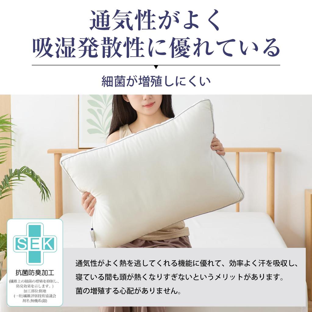 Fuwawa Hotel-Quality Pillow, Approx. 63 X 43 X 20 Cm [High X Low Height Adjustable] High-Resilience Pillow [SEK], Odor-Resistant, 3D Structure, Soft