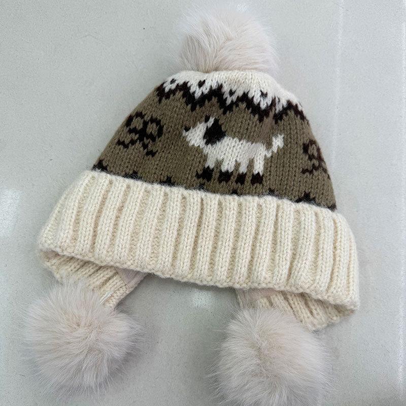 Hat Female Fair Island Autumn and Winter Jacquard Thickened Warm Knitted Hat Ear Protection Cold Hat Show Small Face Wool Hat