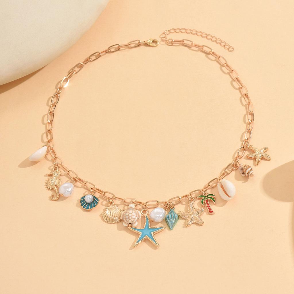 Bohemian Starfish Shell Pendant Necklace for Women Summer Beach Conch Turtle Choker Party Jewelry Gift