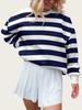 Women's Plus Size Color Block Striped Crew Neck Pullover - Autumn 2025 Collection