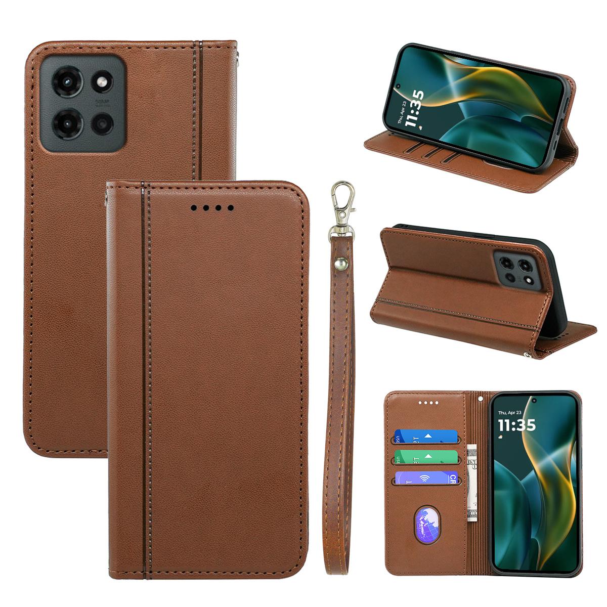 

HX01 For Motorola Edge (2025) 5G Wallet Case Magnetic Closing PU Leather Phone Cover Brown