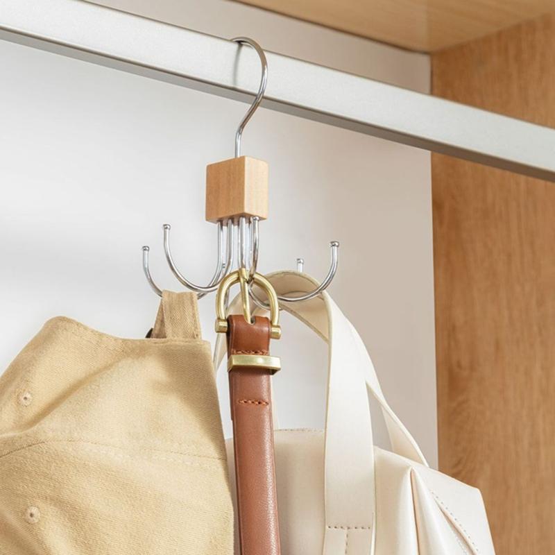 360° Rotating Tie Rack Storage Hanger Hook Multi-Claw Bag 6 Claws Hook Holder for Scarves Belt Ties Household Closet Accessories