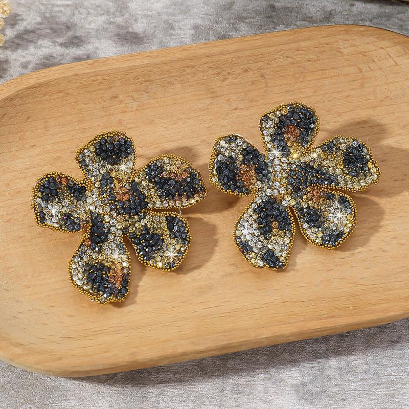 Orecchini a Bottone Fiore con Strass Lucidi per Donna Orecchini a Bottone Fiore Colorati Eccessivi a Cinque Petali Gioielli di Moda per Matrimonio