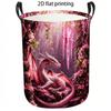 1pc Laundry Basket, Elegant Pink Dragon And Floral Art Print Laundry Hamper, Large Capacity Foldable Dirty Clothes Organizer with Sturdy Handles, Casu