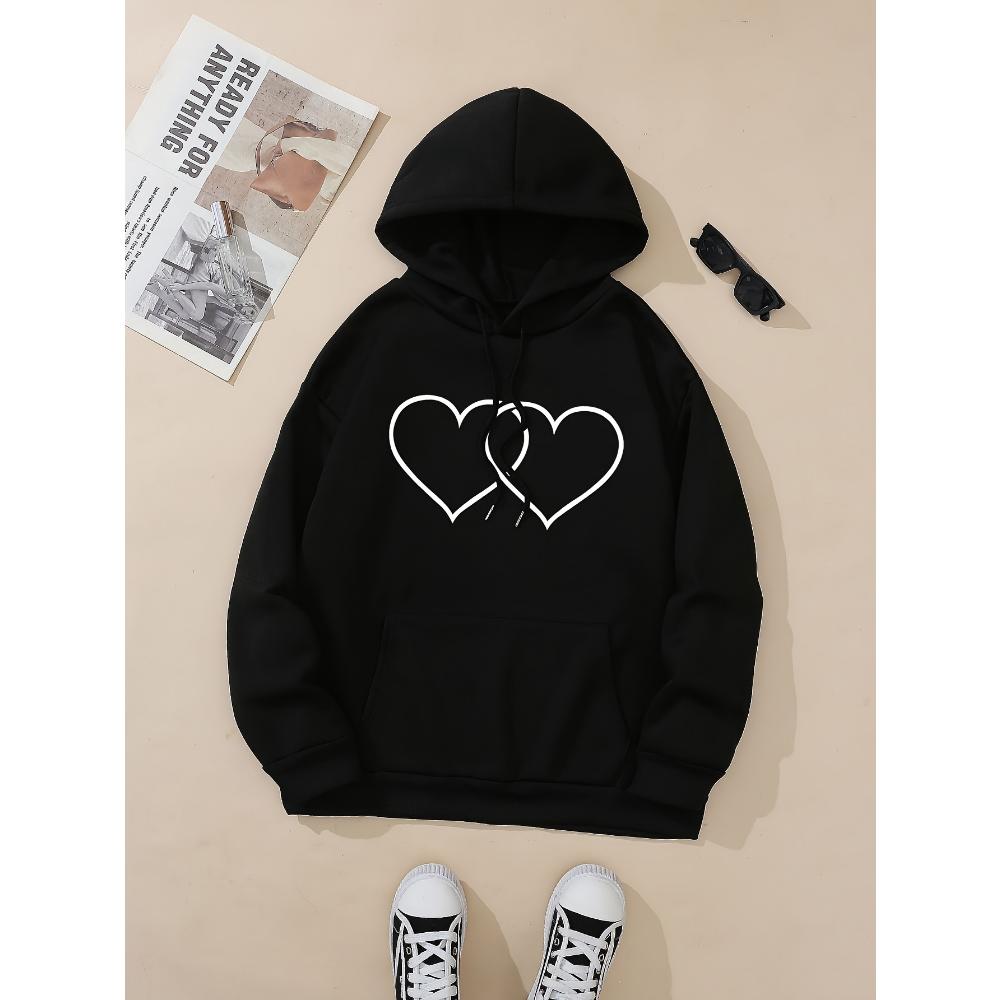 

Толстовка с капюшоном и принтом в виде сердца, повседневная, с карманом, длинным рукавом, на шнурке, толстовка, женская одежда 6XL