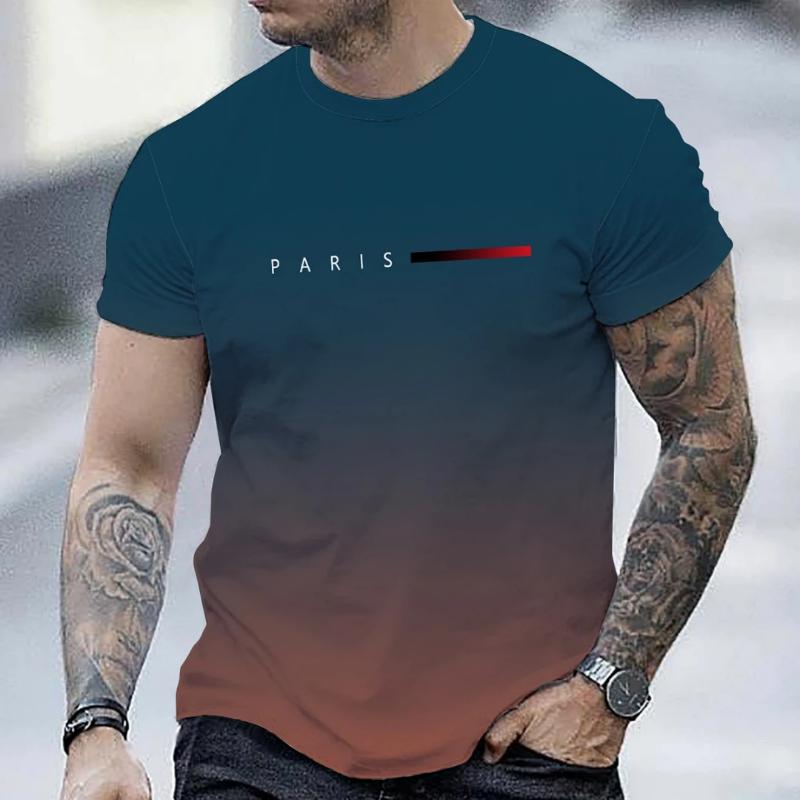 Summer Oversized T Shirt Man Loose Paris Creative Male T-Shirt Letter Print Casual Slim Round Neck Short Sleeved T-Shirt Top