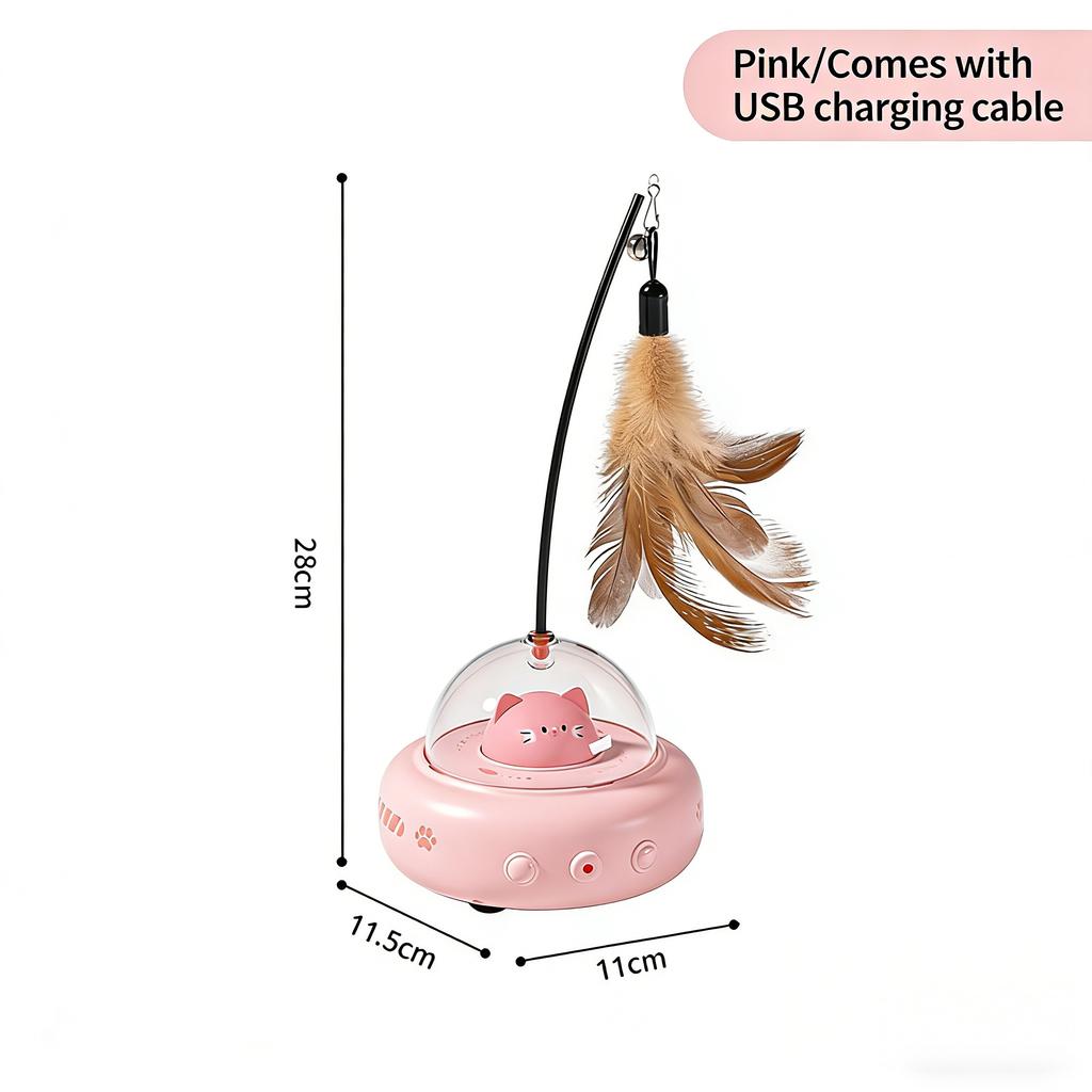 UFO Electric Cat Teaser Toy - Smart Interactive Stick with Bell Feather, Replaceable Training Pet Supplies for Indoor Cats