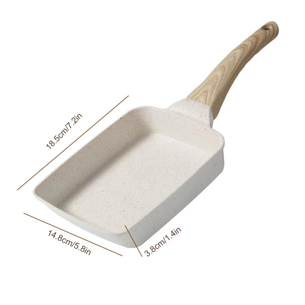 Cast Iron Frying Pan with Wood Handle Omurice Cooking Pot Non-Stick Pancake Mold Skillet Pan Anti-Scald for Home Kitchen