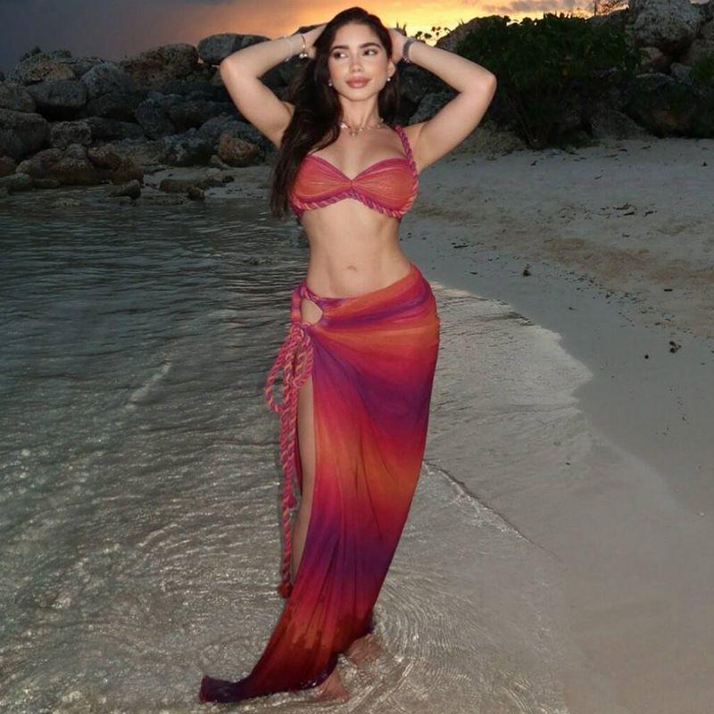 

European and American Women s Clothing 2025 Summer Fashion Sexy Sling Bandeau Slim-Fit Side Slit Skirt Suit Women Wine red S