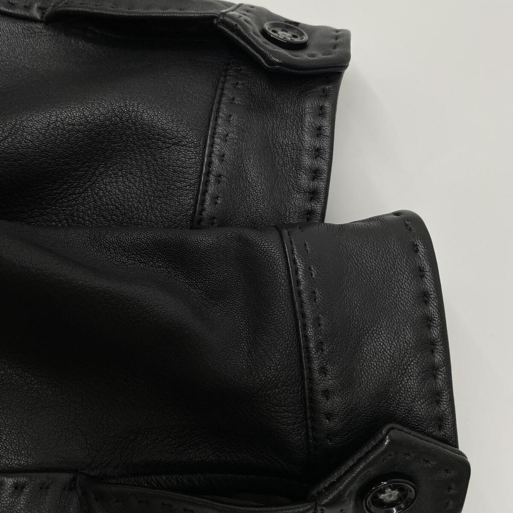 MEN'SBIGI Black Sheepskin Stand Color Single Rider's Jacket Jacket 4 blackUsed