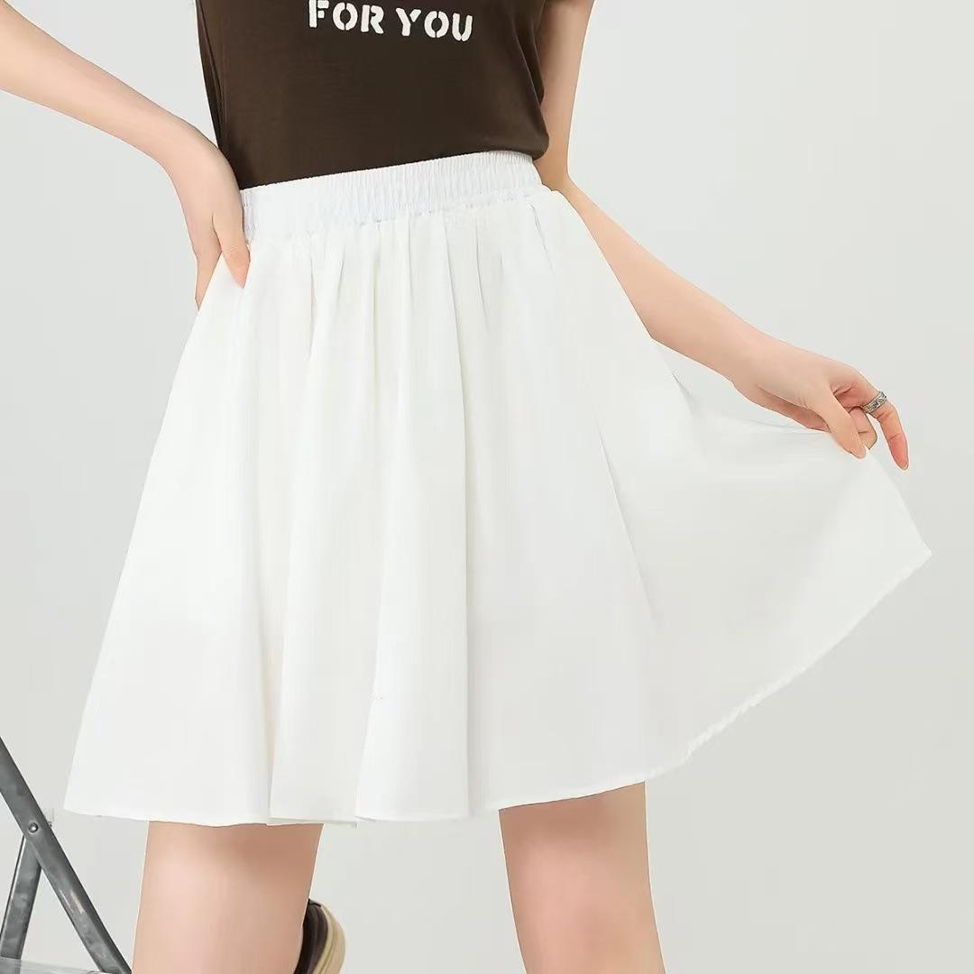 

Women s Solid Woven A-line Mini Skirt - Elastic High Waist, Slimming Fit Large белый