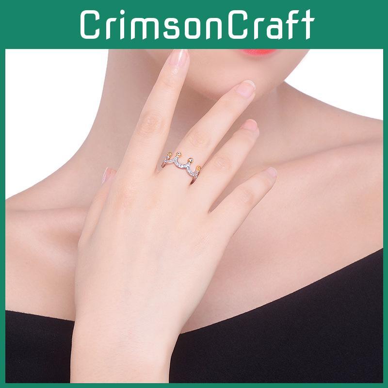 Women Fashion Glamour Crown Gold Plated Crystal Bridal Engagement Ring Ornament
