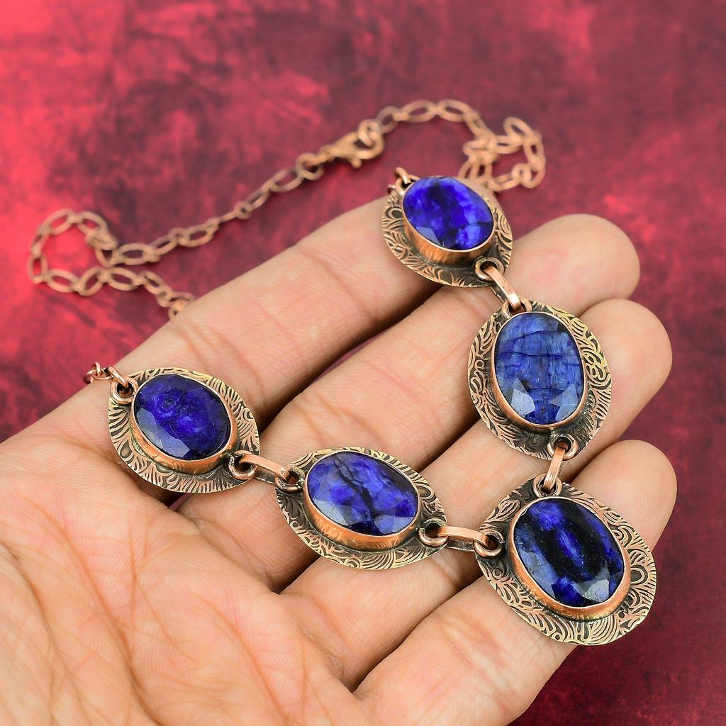 Faceted Blue Sapphire Necklace Copper Necklace Adjustable Chain Necklace Copper Jewelry Handmade Gemstone Necklace Ethnic Jewelry For Gifts