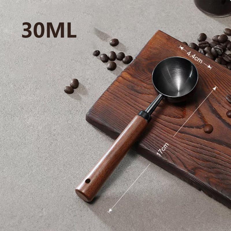 Stainless Steel Measuring Spoon Wooden Handle Measuring Cups Long Handle Coffee Bean Spoon Baking Tools