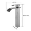 Waterfall Basin Faucet Deck Mounted Stainless Steel Brushed Silver Sink Tall Tap Bathroom Hot & Cold Mixer Vanity Vessel Taps